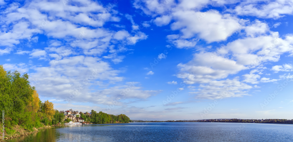 wonderful Summer landscape with lake and cloudy sky. panorama