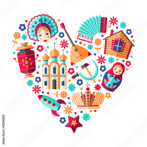 Russia travel background with traditional national symbols
