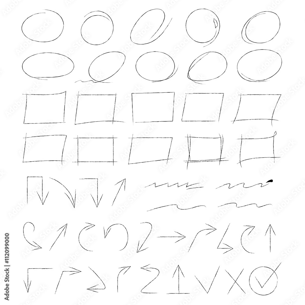 hand drawn check marks, arrows, and circle markers