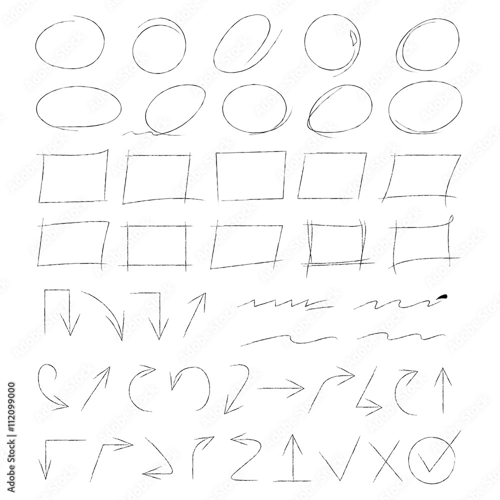 hand drawn check marks, arrows, and circle markers hand drawn check marks, arrows, and circle markers