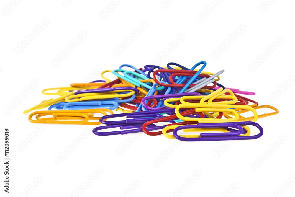 Bunch of colorful paper clips isolated on white background Bunch of colorful paper clips isolated on white background
