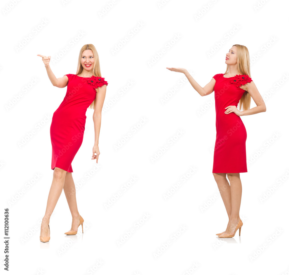 Woman in red dress isolated on white Woman in red dress isolated on white