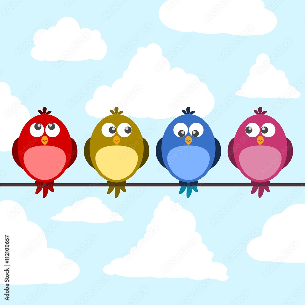 Cute color birds on wire Cute color birds on wire