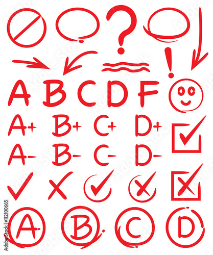 grades, check marks, hand drawn elements