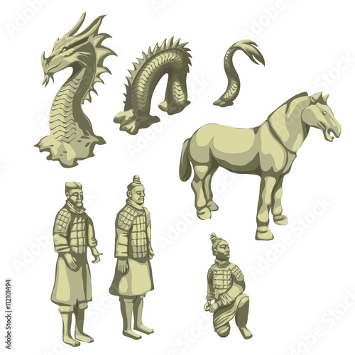 Figures of samurai  horse and serpent  big set