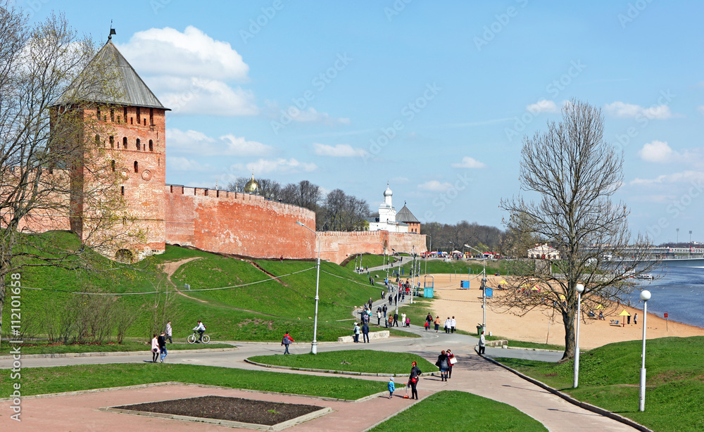 A view of one of the most famous attractions of Russia - Novgorod Kremlin. It's included in the List of World Heritage Sites of UNESCO