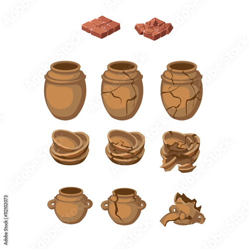 Set of earthenware jugs and plates, whole, broken