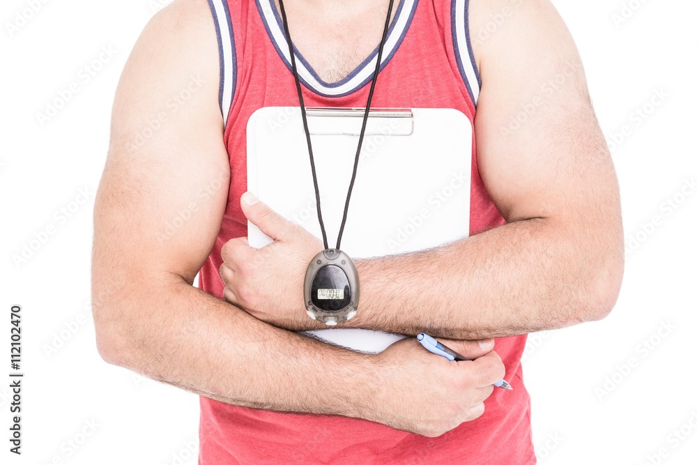 Athlete with sport timer and clipboard Athlete with sport timer and clipboard