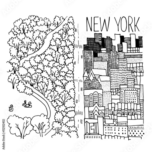 Photography Hand drawn illustration of Central Park in NY