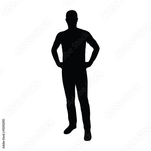 Man standing in shirt and jeans with hands on hips. Vector silho