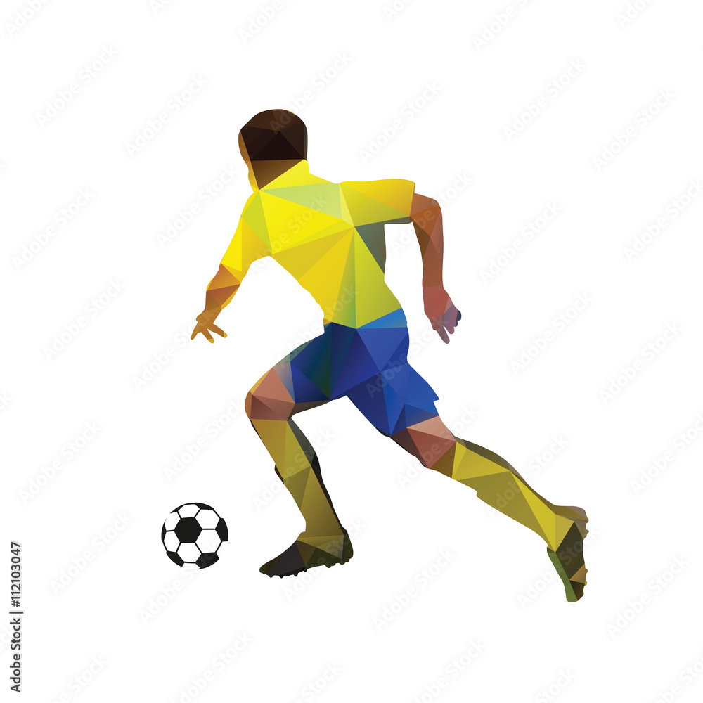 Abstract soccer player. Kicking ball. Polygonal soccer player