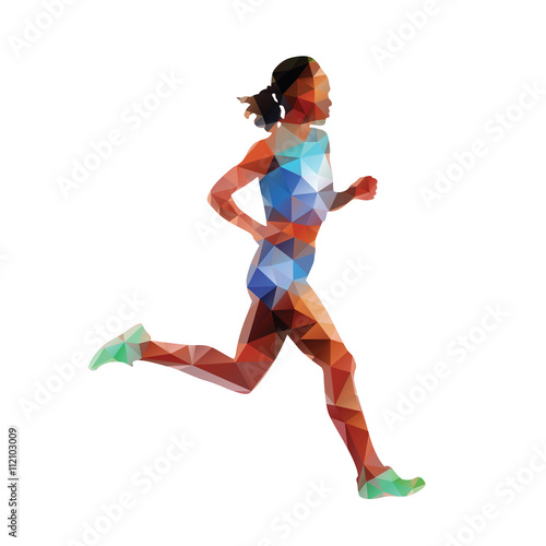 Run, running woman, geometrical vector silhouette. Summer sport.