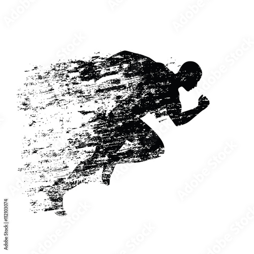 Splash runner silhouette, ink running man. Grungy vector silhoue