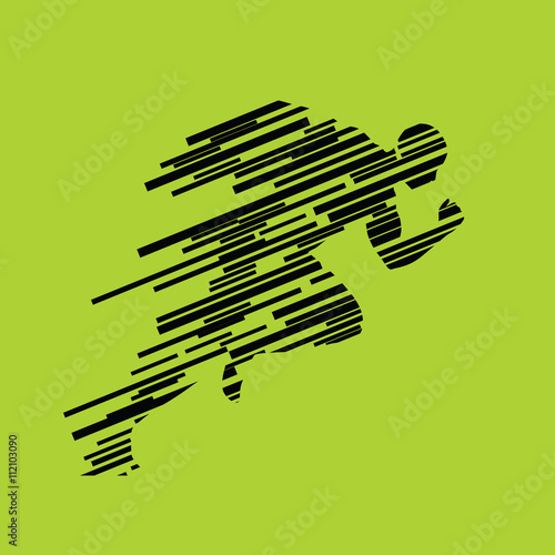 Run, running man from lines, abstract vector silhouette. Runner