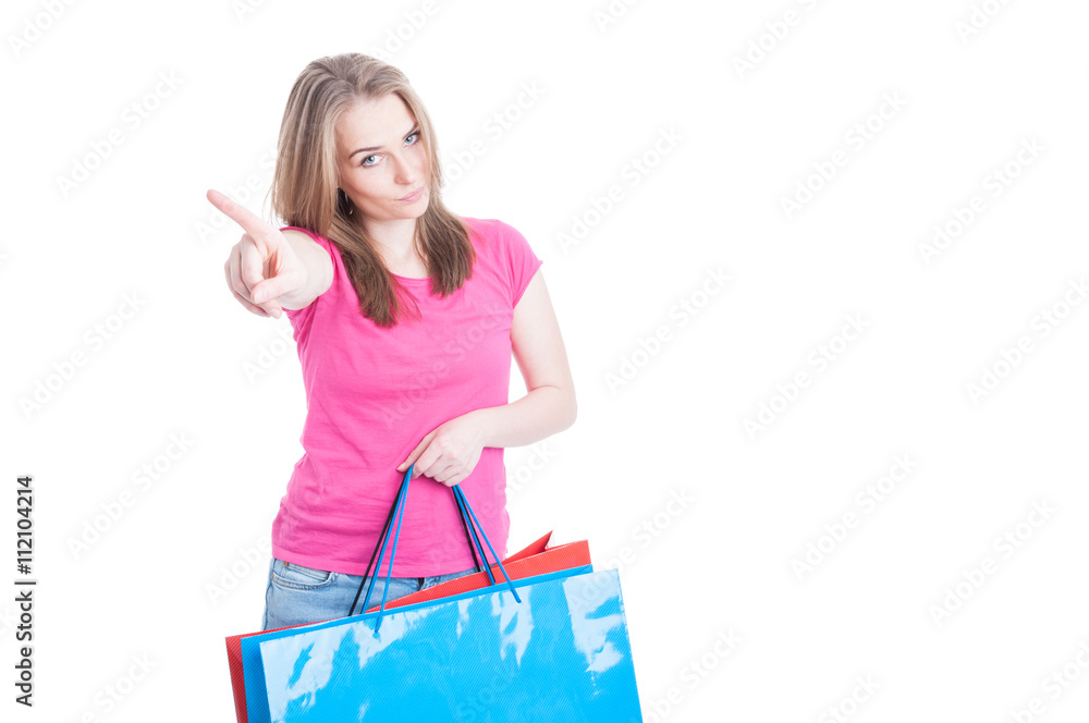 No more spending money concept with young shopaholic No more spending money concept with young shopaholic