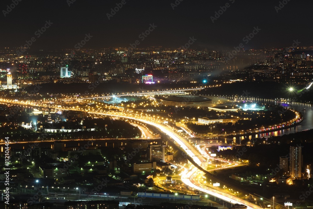 A bird's eye view of the Moscow city at night