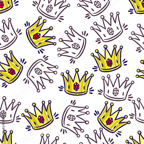 cute seamless pattern of gold hand-drawn crowns © melazerg