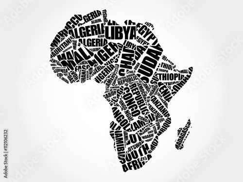 African countries Map in Typography word cloud concept, names of countries