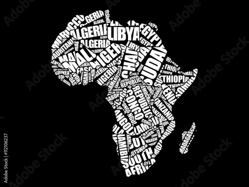 African countries Map in Typography word cloud concept, names of countries