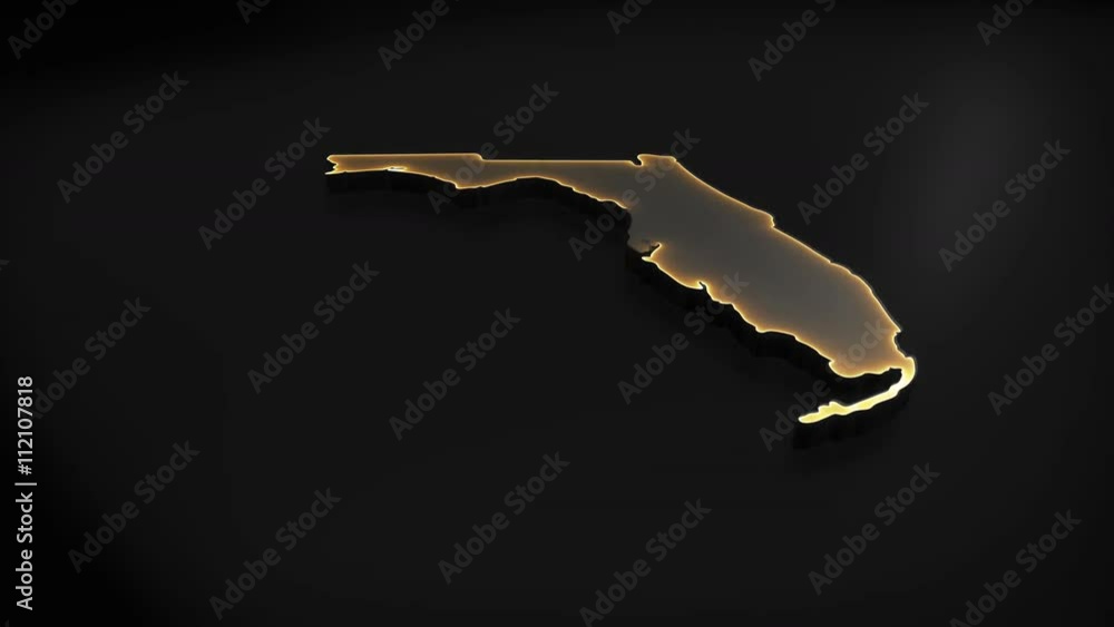 Seamless looping 3D animation of the map of Florida including 2