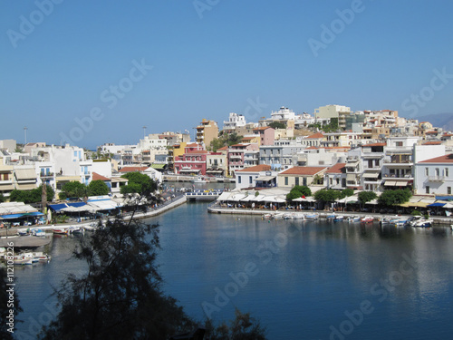 Port Town Agios Nikolaos , Gulf of Mirabello, Lashiti, Crete, Greece / View of Lake Voulismeni in Port Town Agios Nikolaos