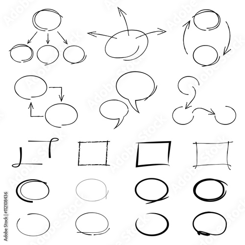 hand drawn markers, circles, rectangles