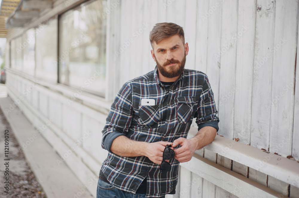 Fototapeta premium Man with gadget and glasses
