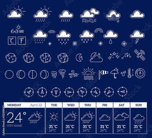 Vector illustration of white weather theme big icon set with wee