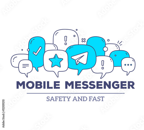 Vector illustration of blue color dialog speech bubbles with ico