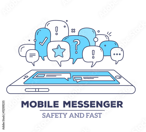 Vector illustration of blue color dialog speech bubbles with ico