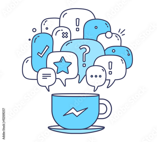 Vector illustration of blue color dialog speech bubbles with ico