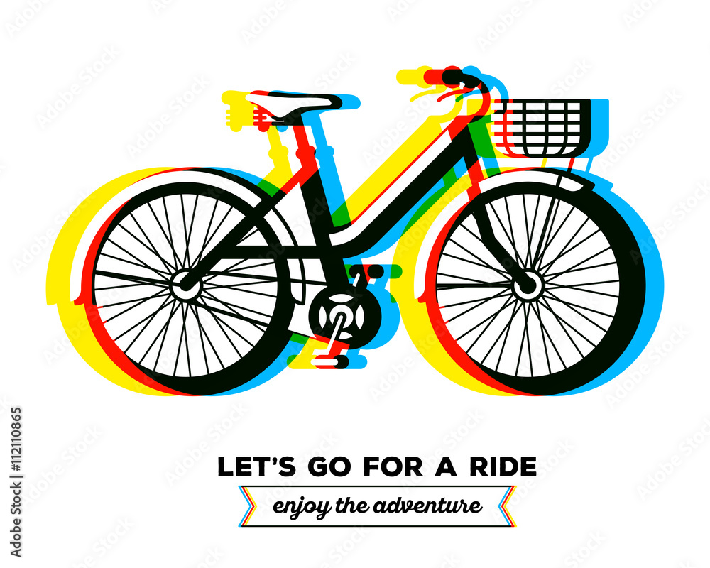 Vector illustration of colorful bicycle with basket and text let