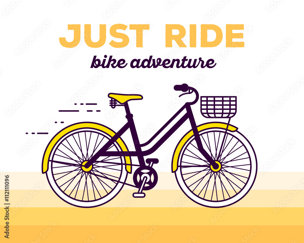 Vector illustration of moving fast bicycle with basket and text Vector illustration of moving fast bicycle with basket and text