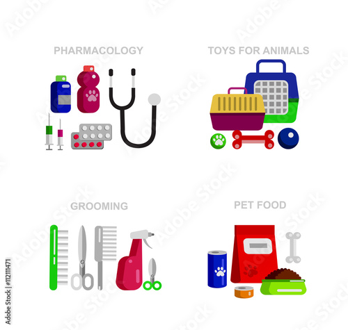 Pet shop. Pets accessories and vet store