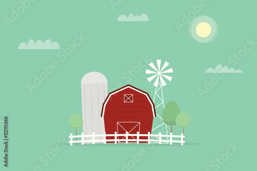 Red farm, windmill and silos