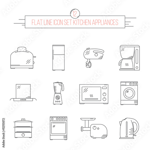 flat line icon set kitchen appliances