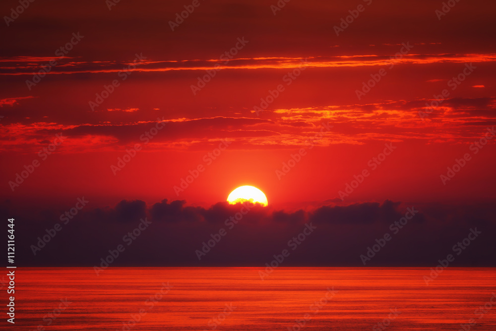Naklejka premium red sunset over the sea