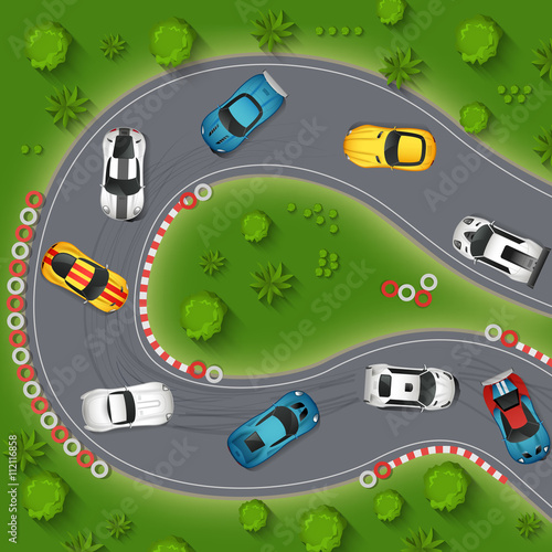 Sport Cars Drifting Top View Illustration 