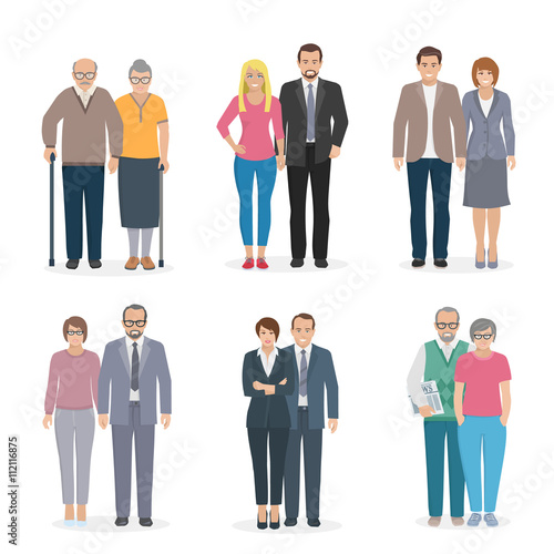 Family Couple Icons Flat