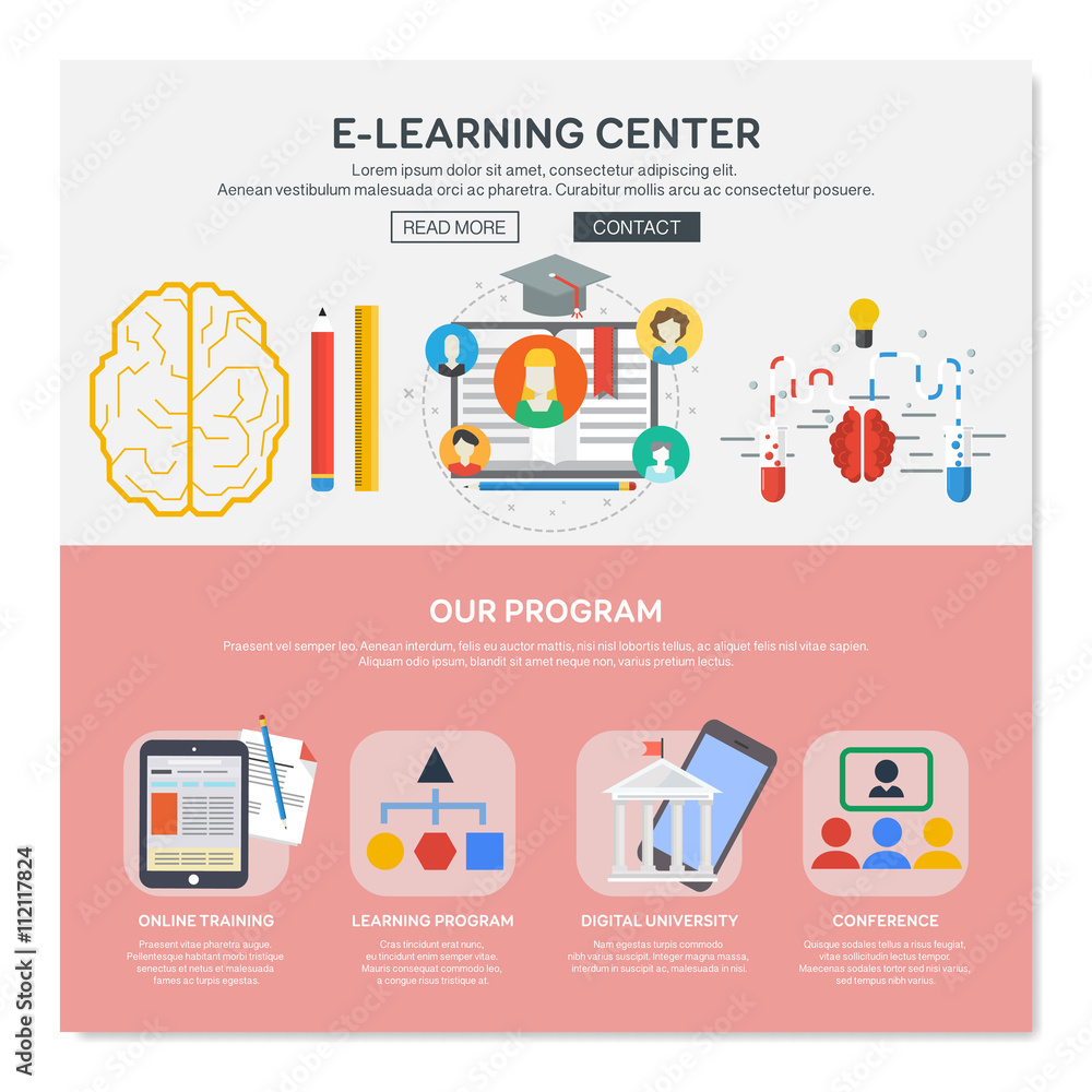 One page web design template with e-learning services like online ...