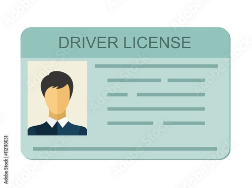 Car driver license identification with photo isolated on white background, driver license vehicle identity in flat style