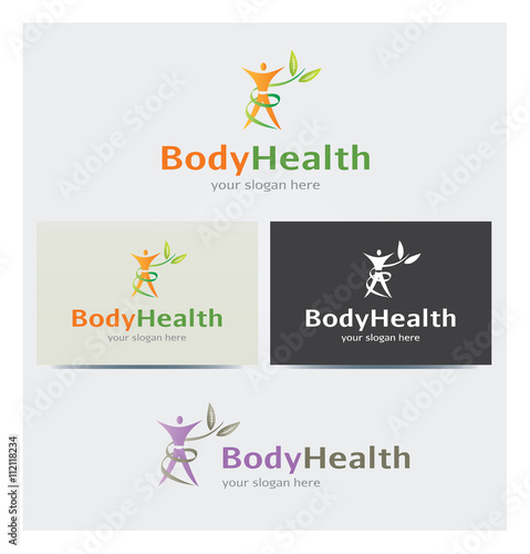 Logo Icône Corps Feuillage Santé Carte de Visite et Charte Graphique Entreprise Plusieurs Couleurs
