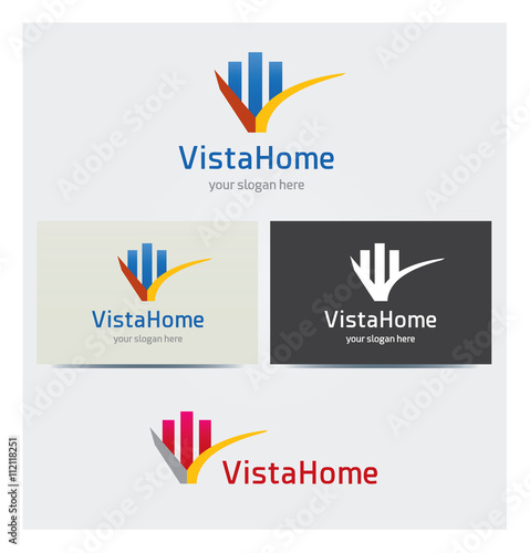 Logo Icône Maison Domicile Lettre V Carte de Visite et Charte Graphique Entreprise Plusieurs Couleurs
