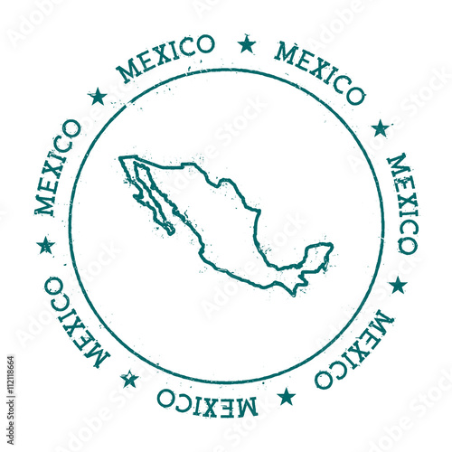 Mexico vector map. Retro vintage insignia with country map. Distressed visa stamp with Mexico text wrapped around a circle and stars. USA state map vector illustration.