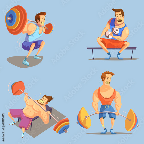 Gym Cartoon Icons Set 
