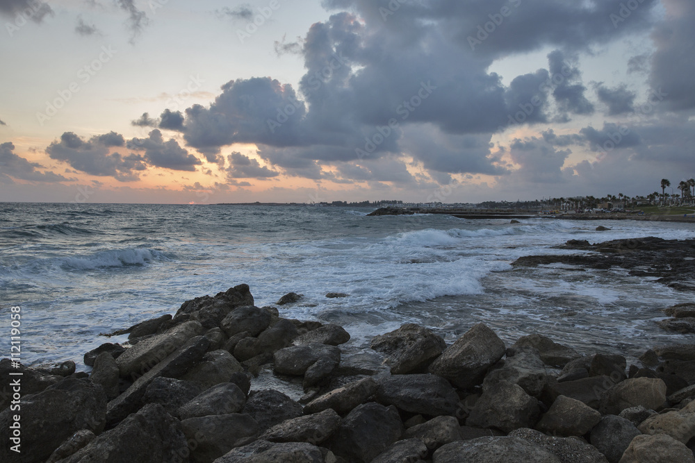 Mediterranean Sea sunset in Paphos, Cyprus.