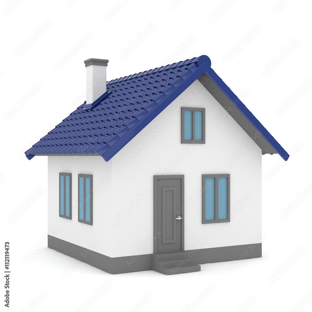 Isolated home with blue roof on white. 3D rendering. Isolated home with blue roof on white. 3D rendering.