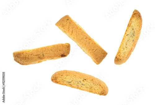 Almond nut biscotti on a white background top view