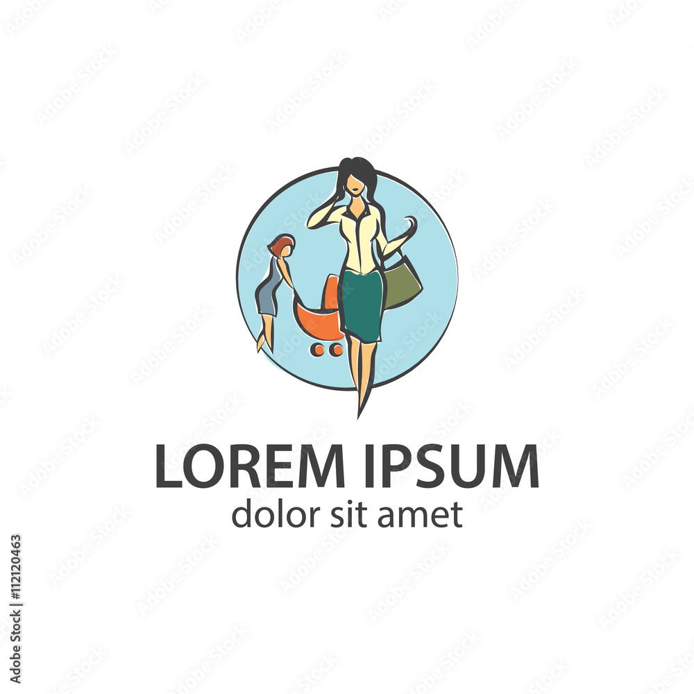 Nanny who takes care of the child until the mother is working. Vector flat logo. Nanny who takes care of the child until the mother is working. Vector flat logo.