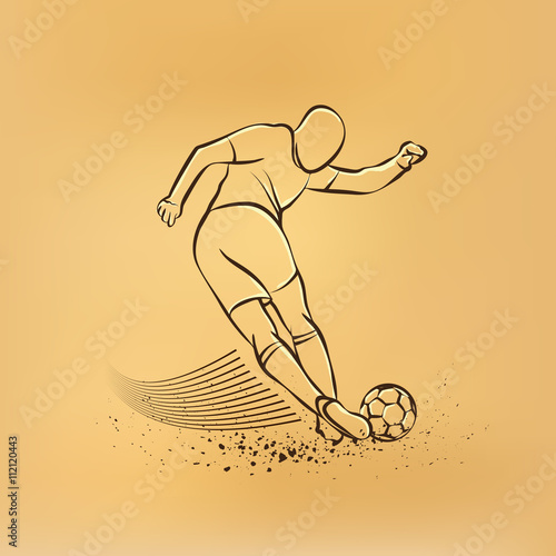 Tricky kick by soccer player. Vector retro drawing illustration.